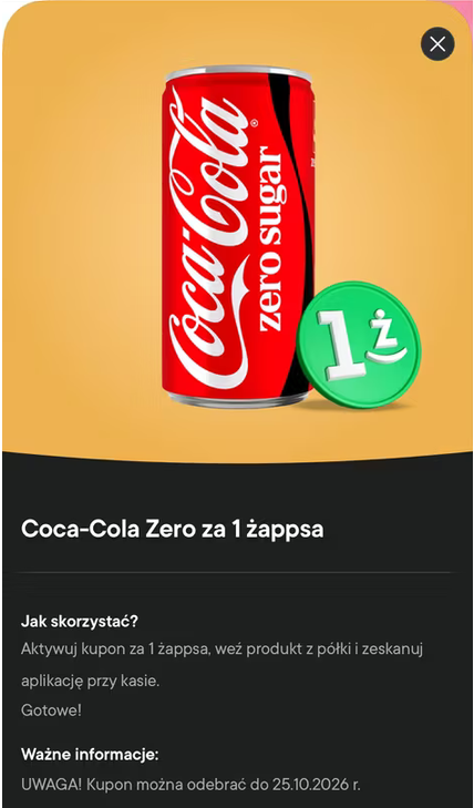 Coca-Cola Zero Sugar 200 ml za 1 żappsa - ŻABKA