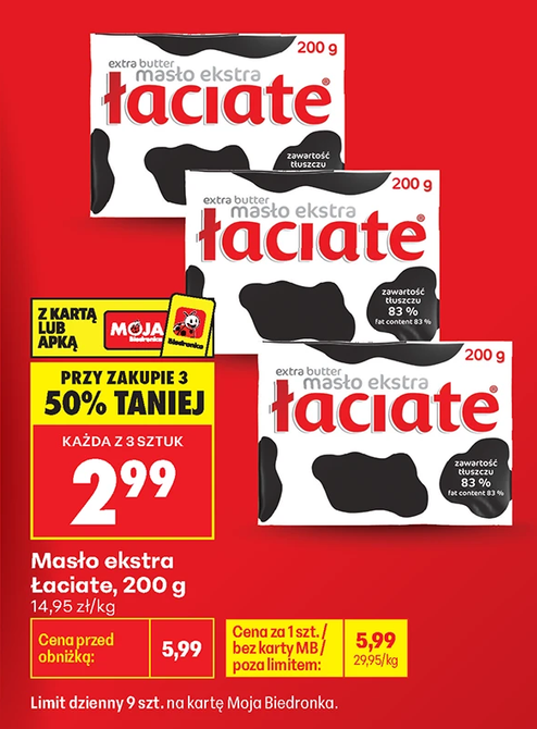 Masło ekstra Łaciate 200g (przy zakupie 3 szt.) - Biedronka