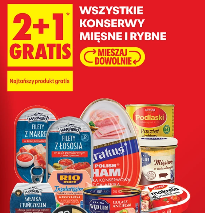 Wszystkie konserwy mięsne i rybne (2+1 GRATIS) - Biedronka