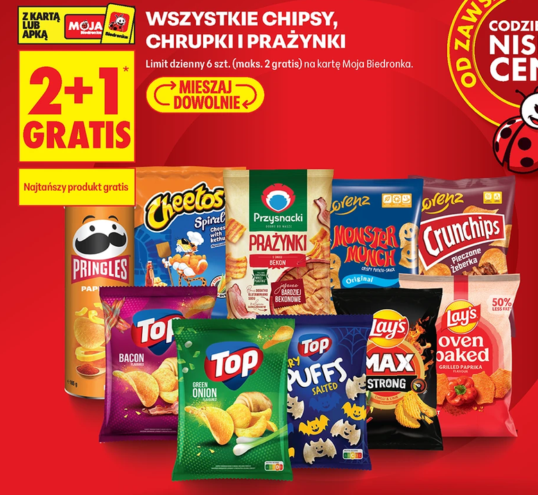 Wszystkie chipsy chrupki i prażynki (2+1 GRATIS) - Biedronka