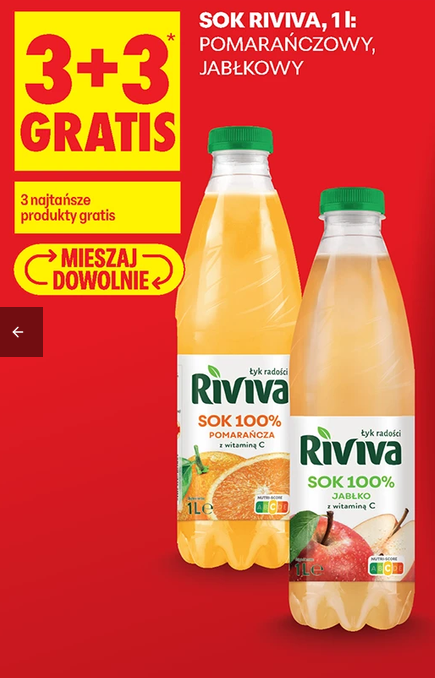 Sok RIVIVA 1 L pomarańczowy jabłkowy (3+3 GRATIS) - Biedronka