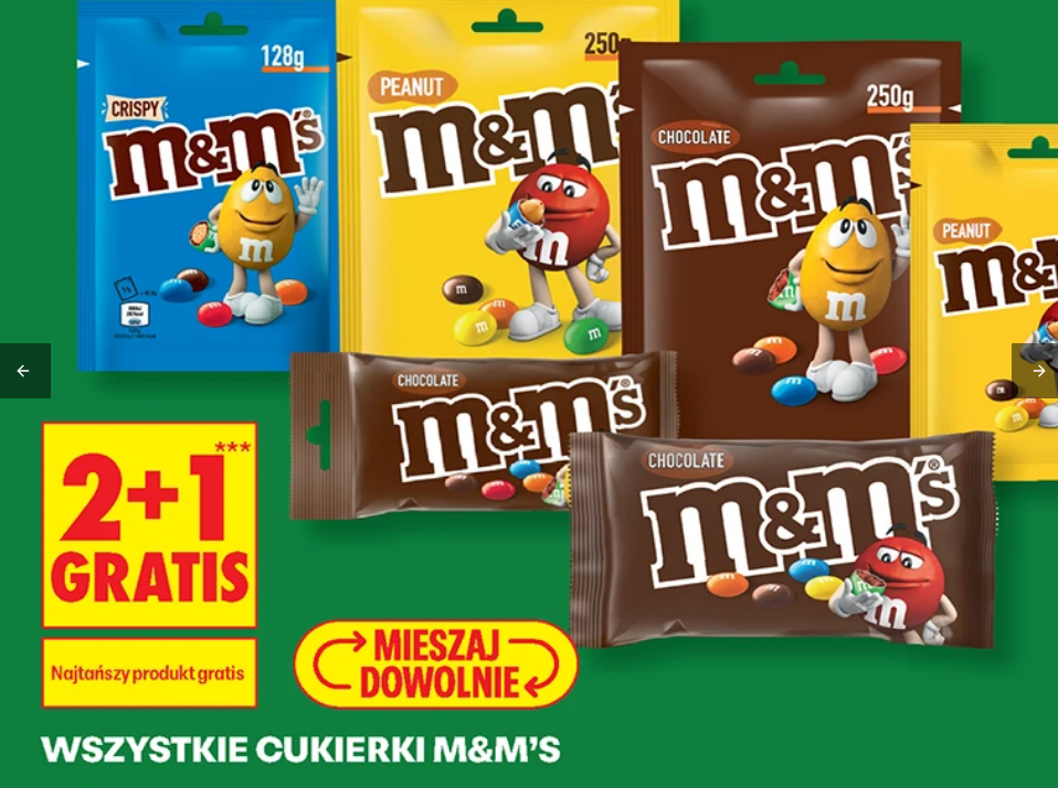 Wszystkie cukierki M&M's (2+1 GRATIS) - Biedronka