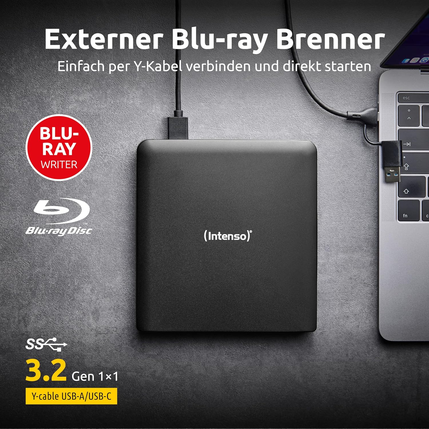 Intenso Zewnętrzna nagrywarka Blu-ray EOD 500BD Slim USB 3.2 czarny