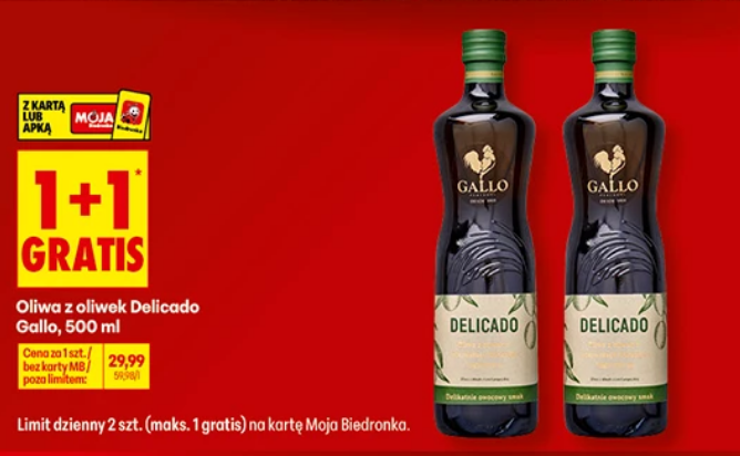Oliwa z oliwek Delicado Gallo 500 ML (1+1 GRATIS) - BIedronka