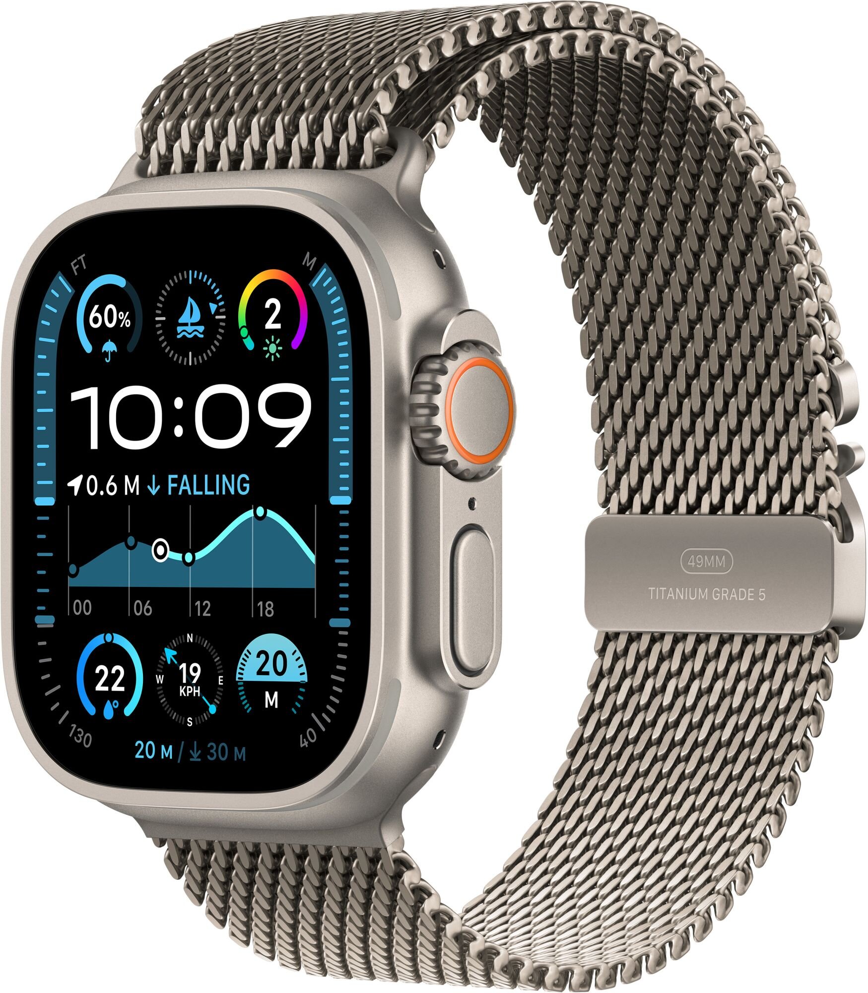 Apple Watch Ultra 2 GPS + Cellular 49mm koperta tytanowa (naturalny) + bransoleta mediolańska z tytanu rozmiar M (naturalny)