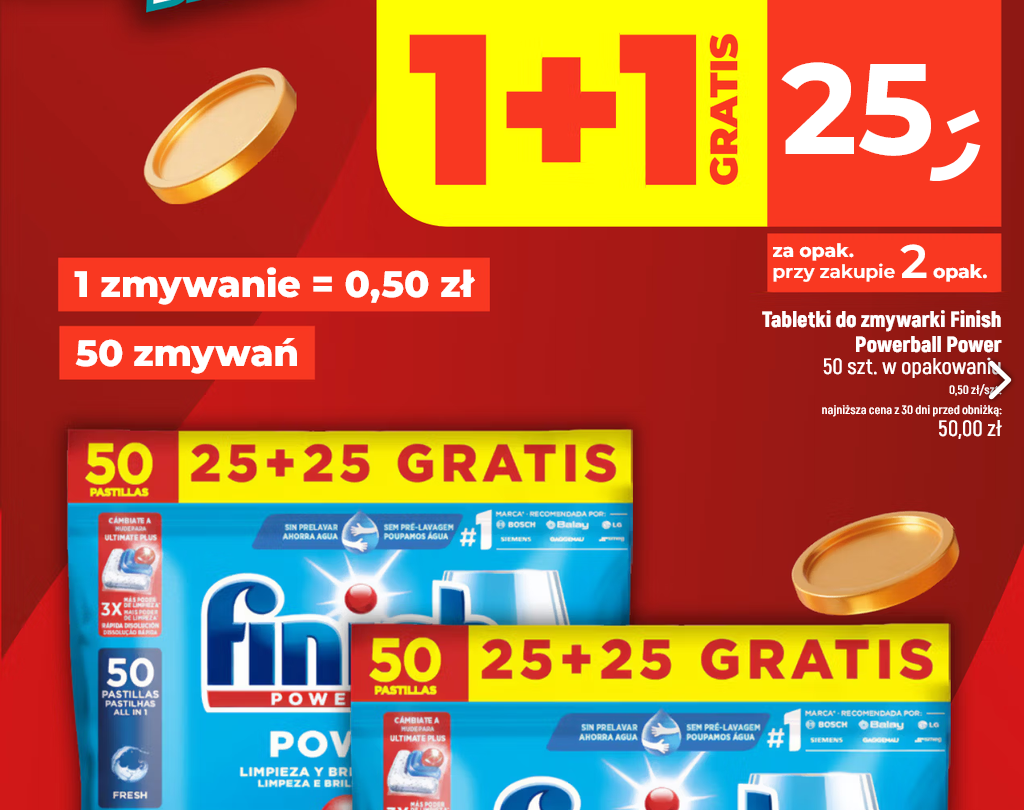 Tabletki do zmywarki FINISH Powerball Power 50 szt. (przy zakupie 2 op. - 50 groszy/1 szt.) - DEALZ