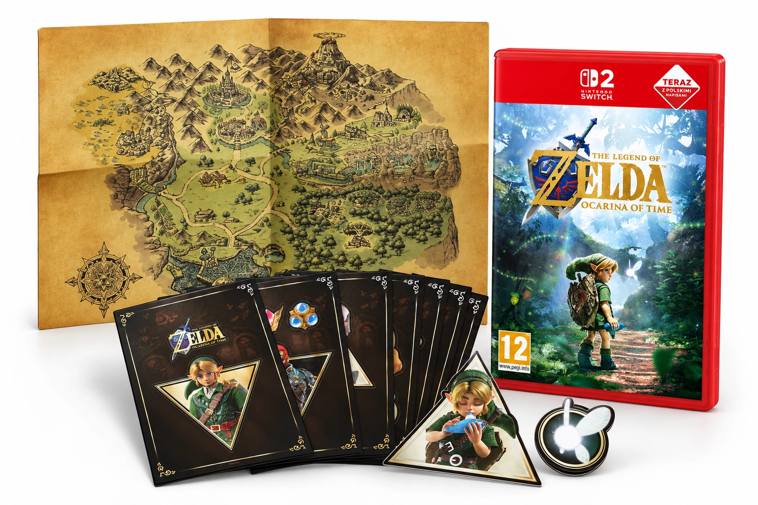 PRZEDSPRZEDAŻ: The Legend of Zelda: Ocarina of Time Gra na Nintendo Switch 2 + Dodatki (metaliczne naklejki oraz plakat)
