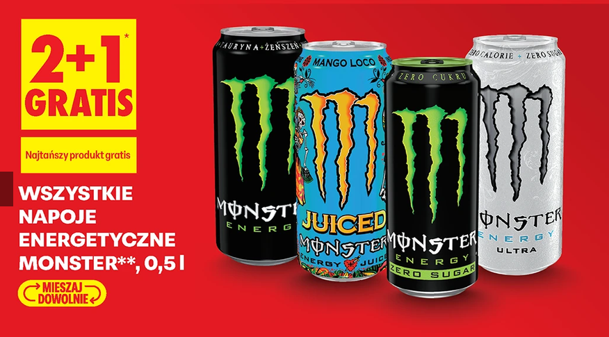Wszystkie napoje energetyczne MONSTER 500 ML (2+1 GRATIS) - Biedronka