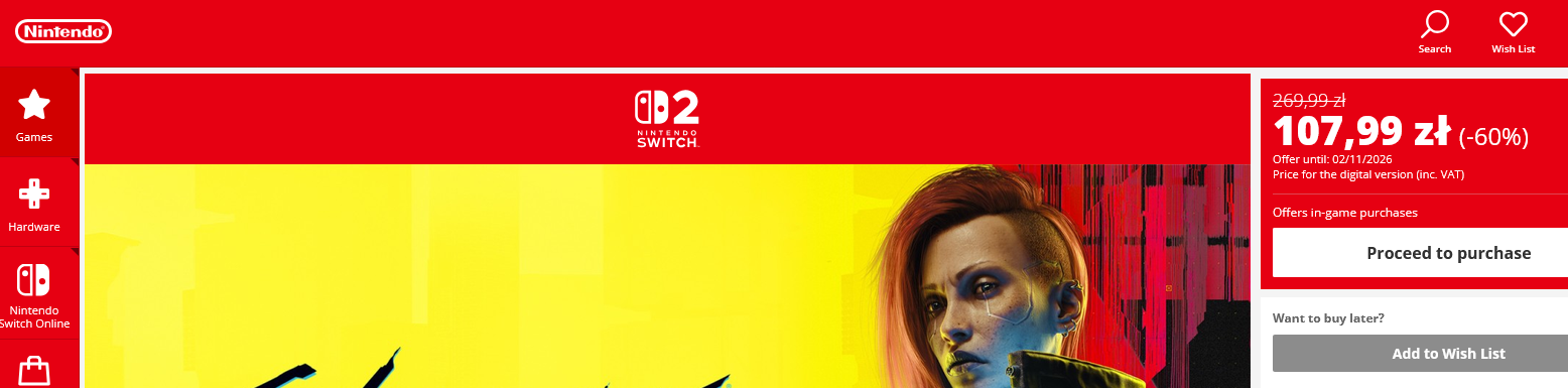 Cyberpunk 2077: Ultimate Edition - Nintendo Switch 2 (cyfrowa)