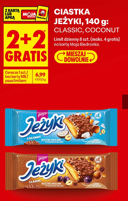 Ciastka Jeżyki 140g Classic Coconut (2+2 GRATIS) - Biedronka