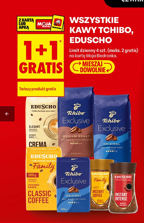 Wszystkie kawy TCHIBO EDUSCHO (1+1 GRATIS) - Biedronka