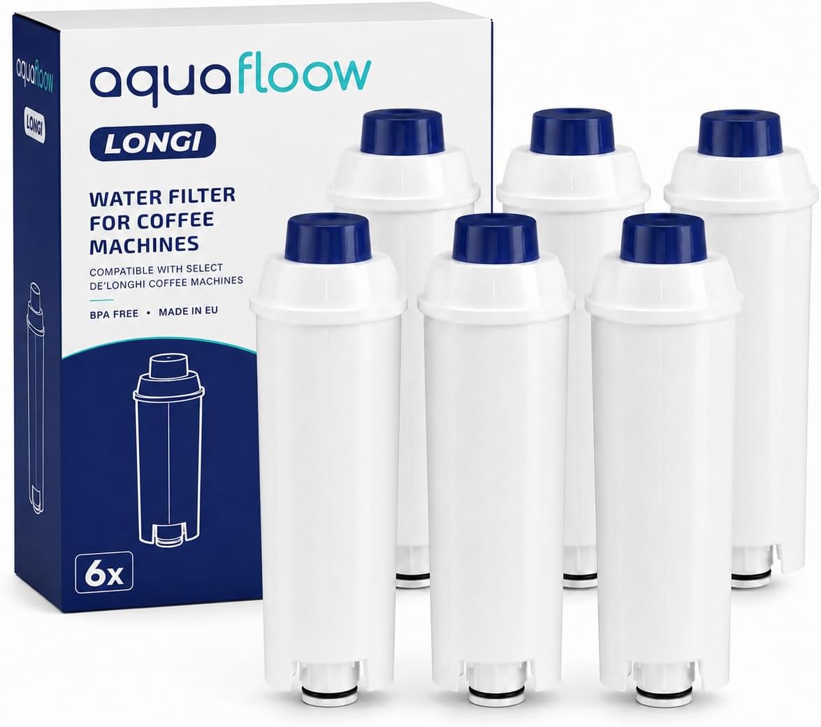 6 SZTUK - Aquafloow Filtr Wody do Ekspresu DeLonghi DLSC002 – Kompatybilny z DeLonghi® Magnifica® S Eletta® Explorer Dinamica® PrimaDonna® i Serią ECAM