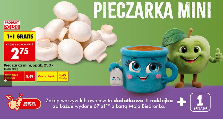 Pieczarki mini opakowanie 250g (1+1 GRATIS) -Biedronka
