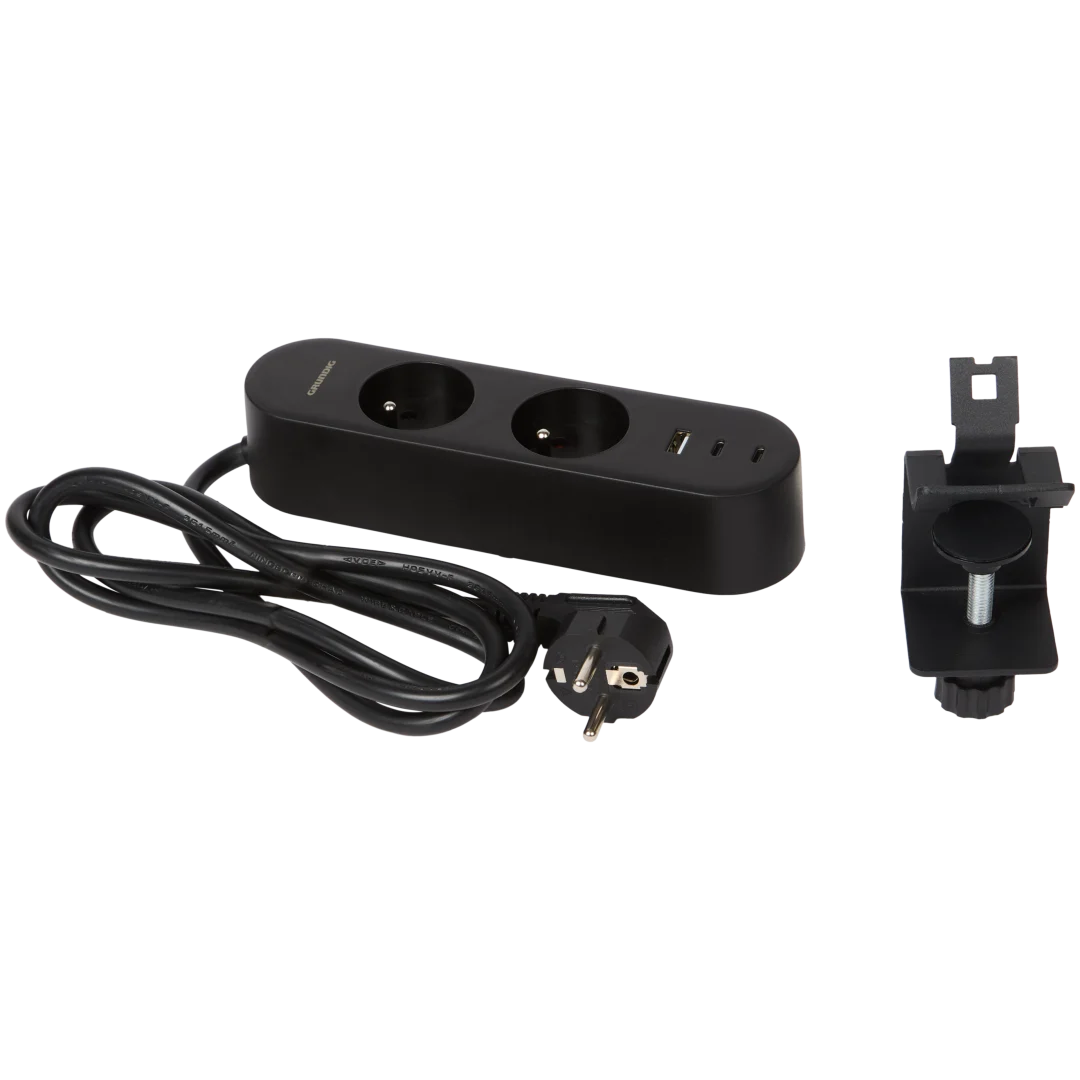 Biurkowa listwa zasilająca z zaciskiem Grundig portem USB-A i 2 portami USB-C (czarna lub biała) - ACTiON