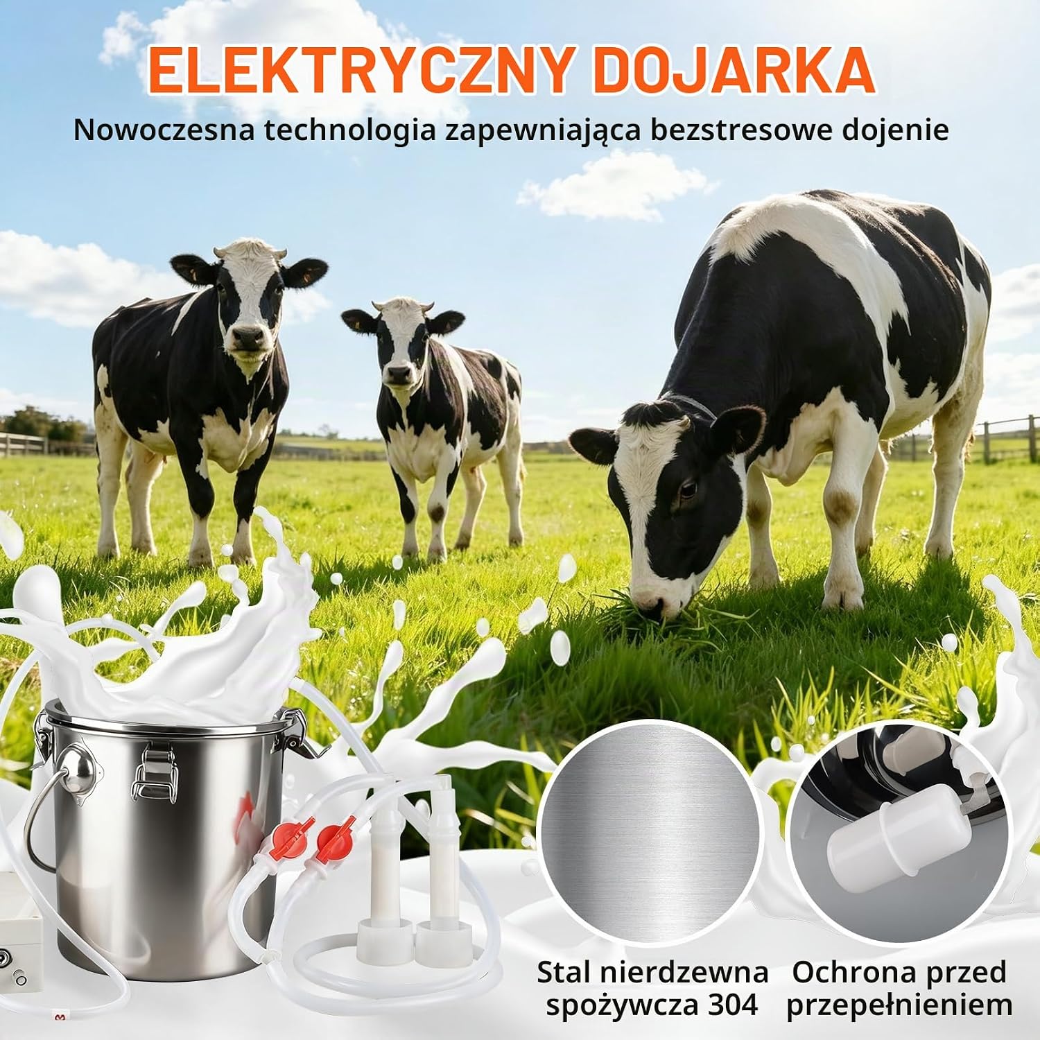 Dojarka elektryczna do krów 5L pompa próżniowa stal nierdzewna