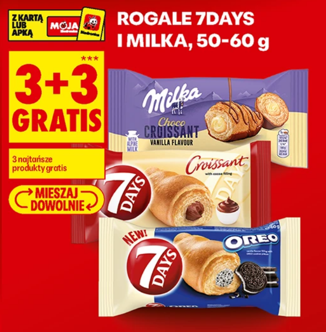 Rogale 7DAYS i Milka 50-60g (3+3 GRATIS) - Biedronka