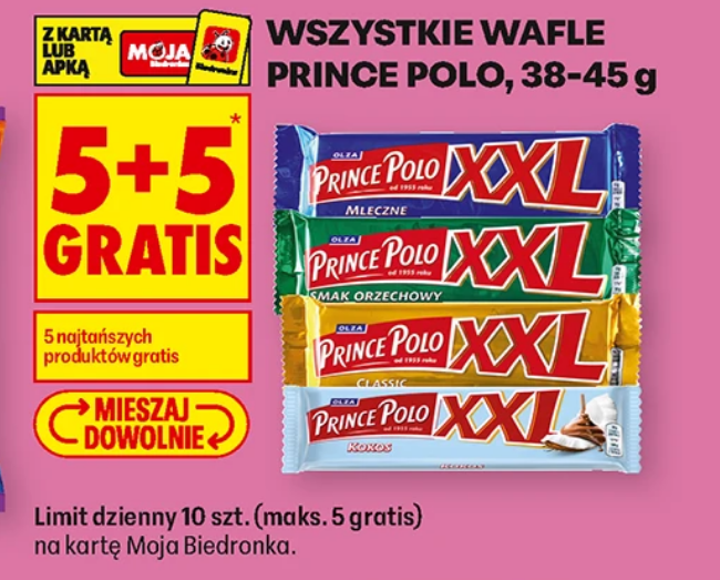 Wszystkie wafle Prince POLO 38-45g (5+5 GRATIS) - Biedronka