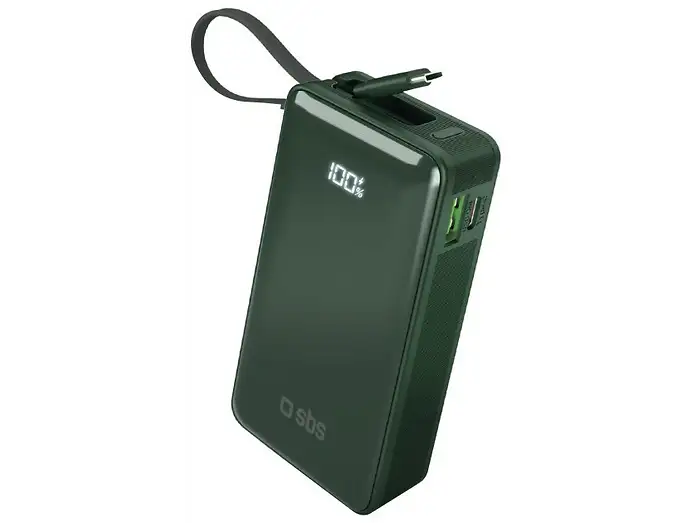 Powerbank SBS 10000mAh z wbudowanym kablem USB-C Zielony TTBB10000LCDTCPD20G