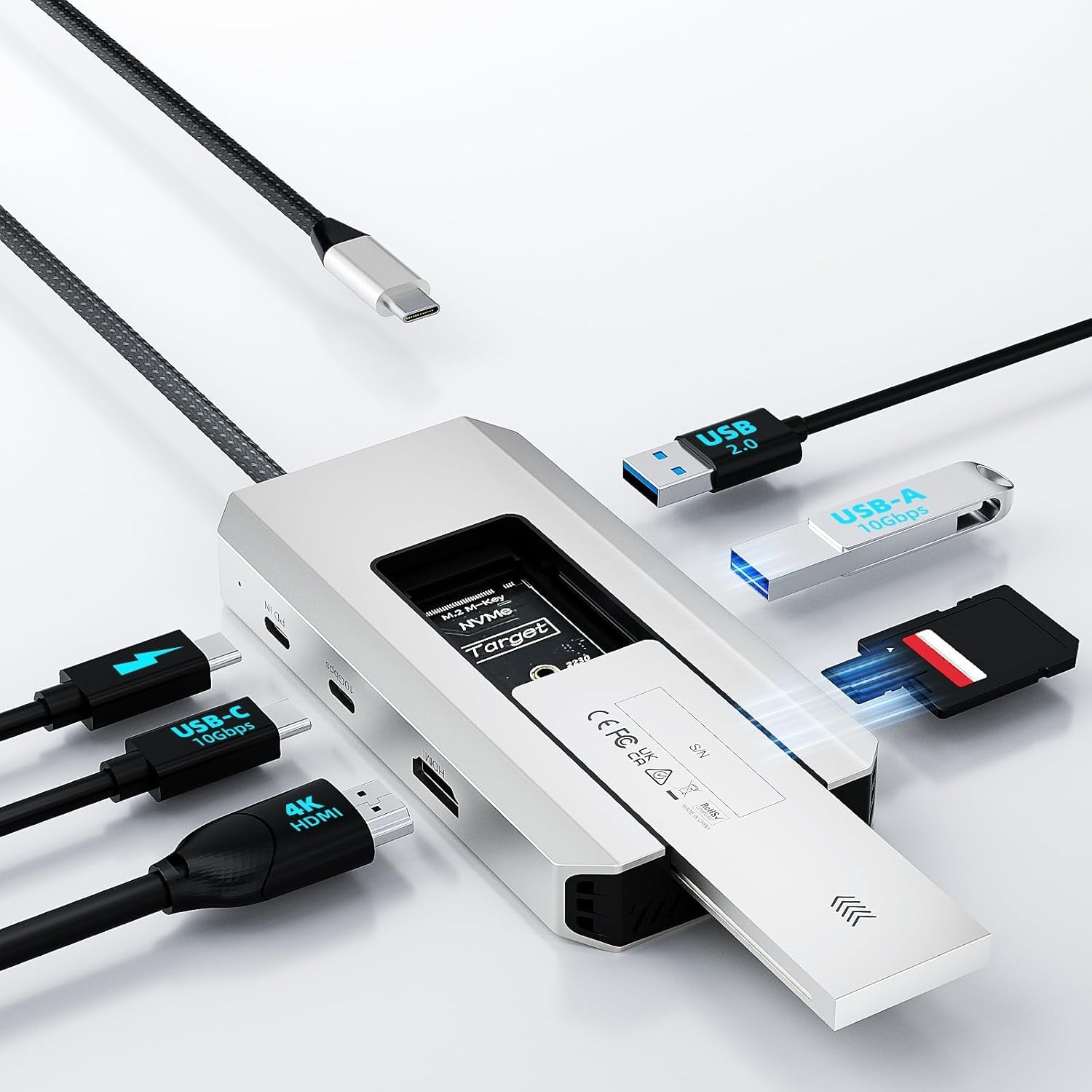 Hub USB-C WAVLINK 10 Gbit/s koncentrator USB C ze złączem M.2 PCIe/SATA SSD HDMI 100-W-PD USB-A&C 3.2/2.0