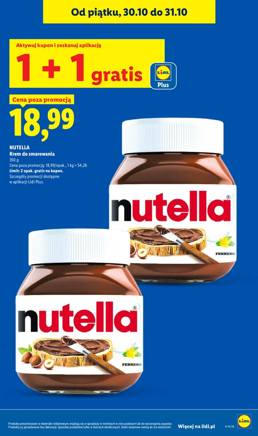 NUTELLA Krem do smarowania 350g (1+1 GRATIS) - LIDL