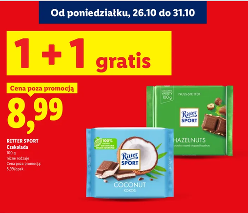 RITTER SPORT czekolada 100g (1+1 GRATIS) - LIDL
