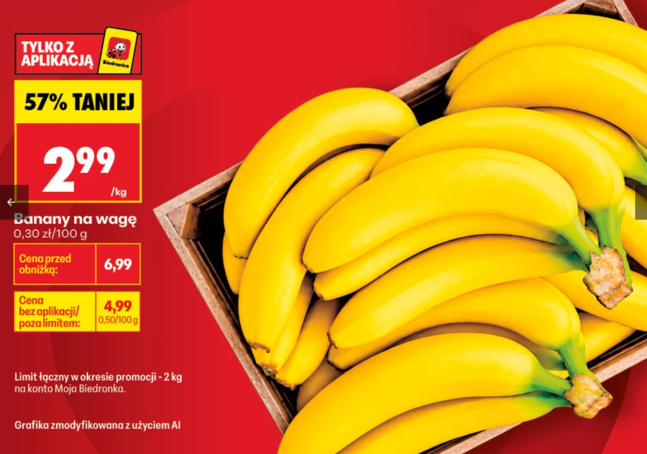 Banany na wagę 1 KG - Biedronka