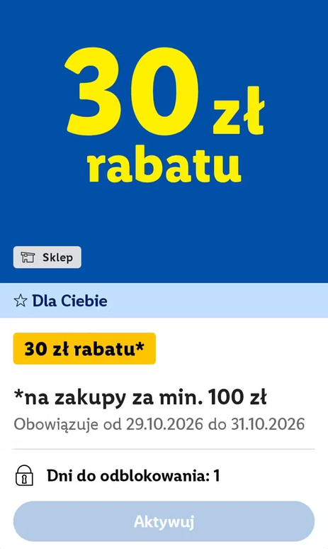 KUPON RABATOWY -30 PLN przy zakupach dla min. 100 PLN - LIDL