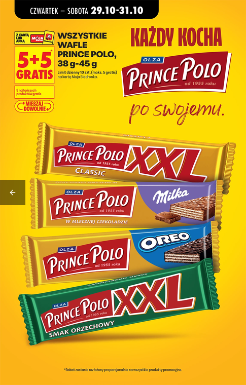 Wszystkie wafle Prince Polo 38-45g (5+5 GRATIS) - Biedronka