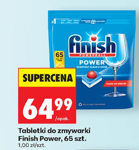 Tabletki do zmywarki FINISH POWER 65 szt (1+1 GRATIS - 50 groszy / 1 tabl.) - Biedronka