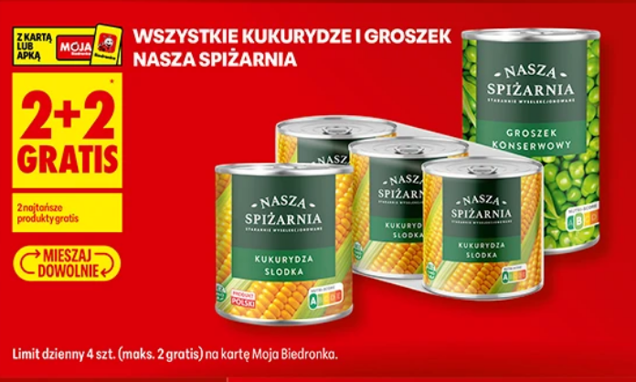 Wszystkie kukurydze i groszek "Nasza Spiżarnia" (2+2 GRATIS) - Biedronka