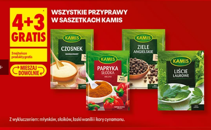 Wszystkie przyprawy w saszetka KAMIS (4+3 GRATIS) - Biedronka