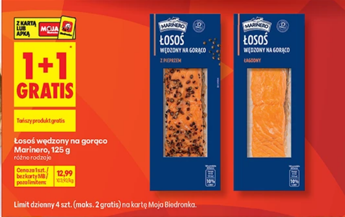 Łosoś wędzony na gorąco Marinero 125g (1+1 GRATIS) - Biedronka