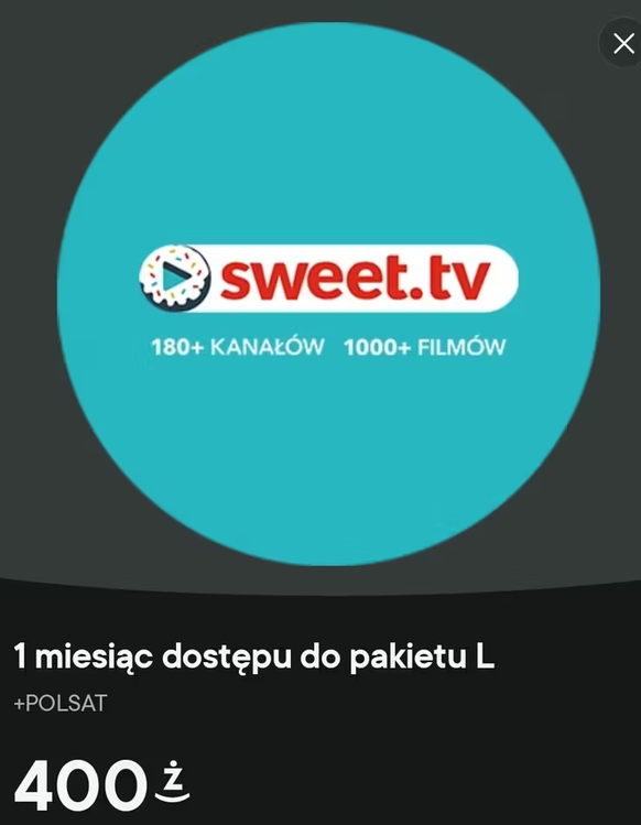 1 miesiąc SweetTV: pakiet L + Polsat za 400 żappsów - Żabka