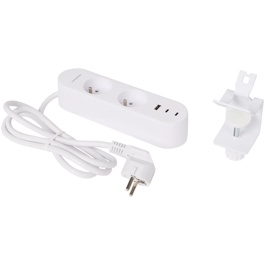 Biurkowa listwa zasilająca z zaciskiem Grundig portem USB-A i 2 portami USB-C (czarna lub biała) - ACTiON