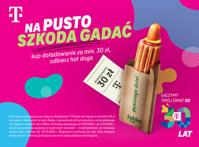 DARMOWY HOD-DOG za doładowania do T-Mobile/Heyah za min. 30 PLN - Żabka