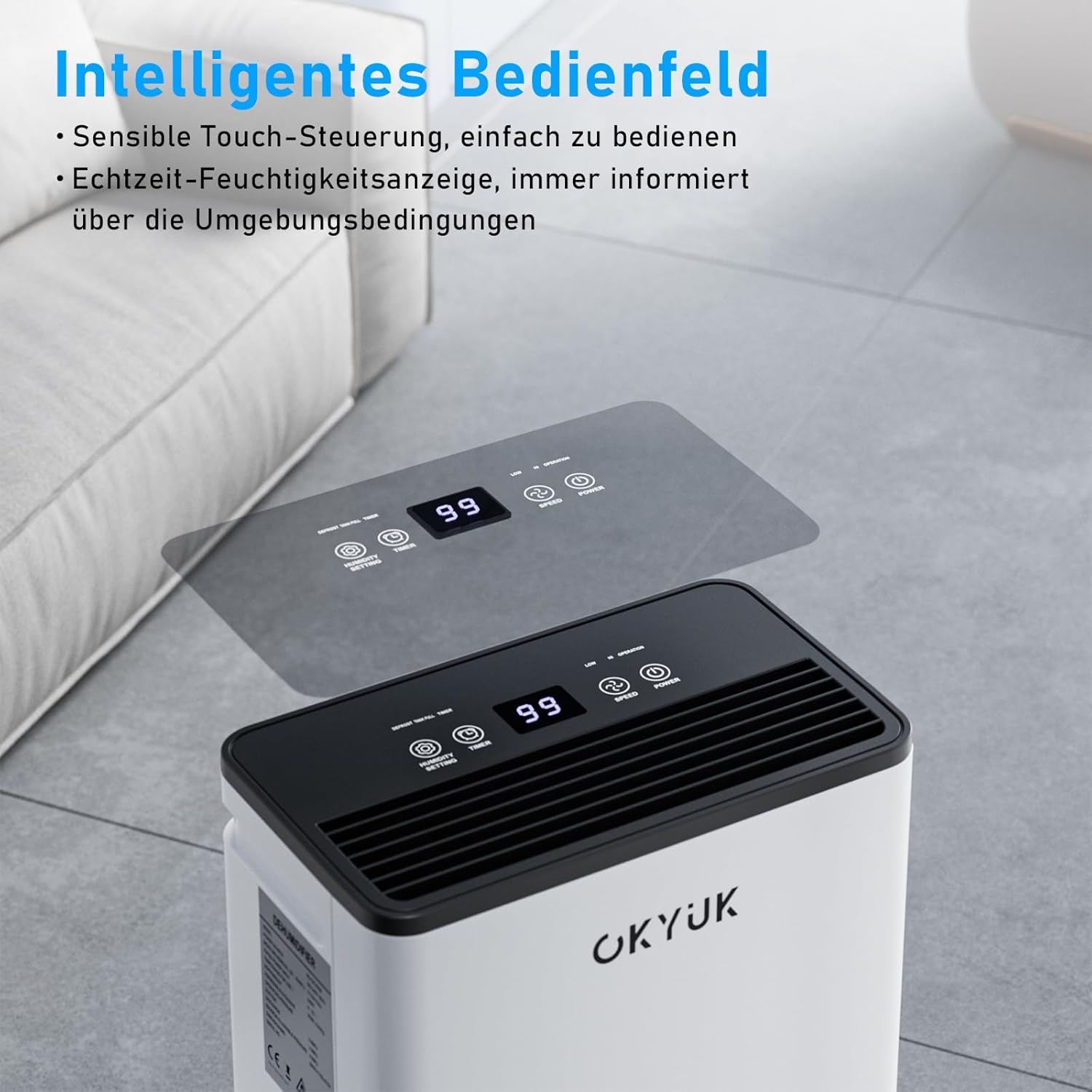 OKYUK Elektryczny osuszacz powietrza, 12 l, z cyfrowym wskaźnikiem wilgotności powietrza, do 60 m²