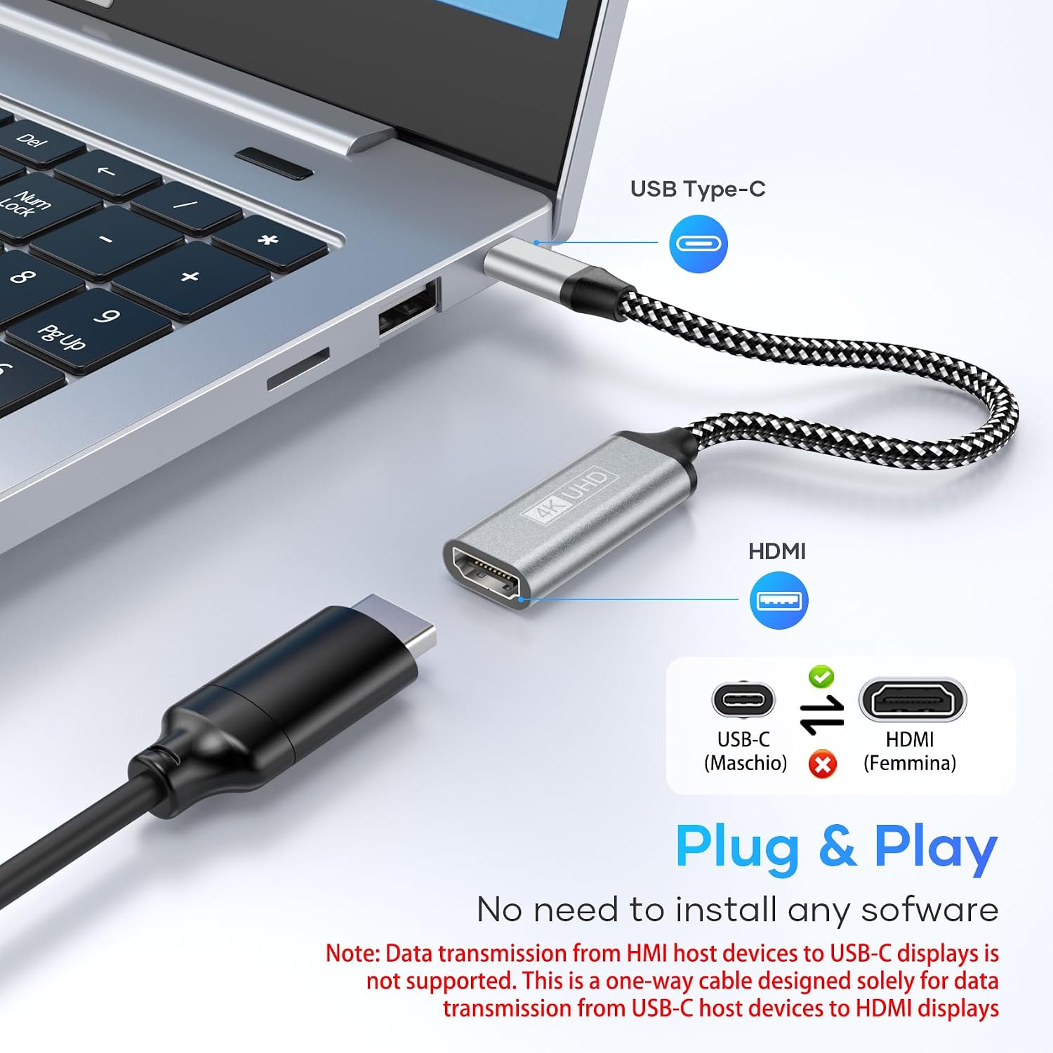 Adapter USB C na HDMI – adapter typu C na HDMI 4K (kompatybilny z Thunderbolt 3)