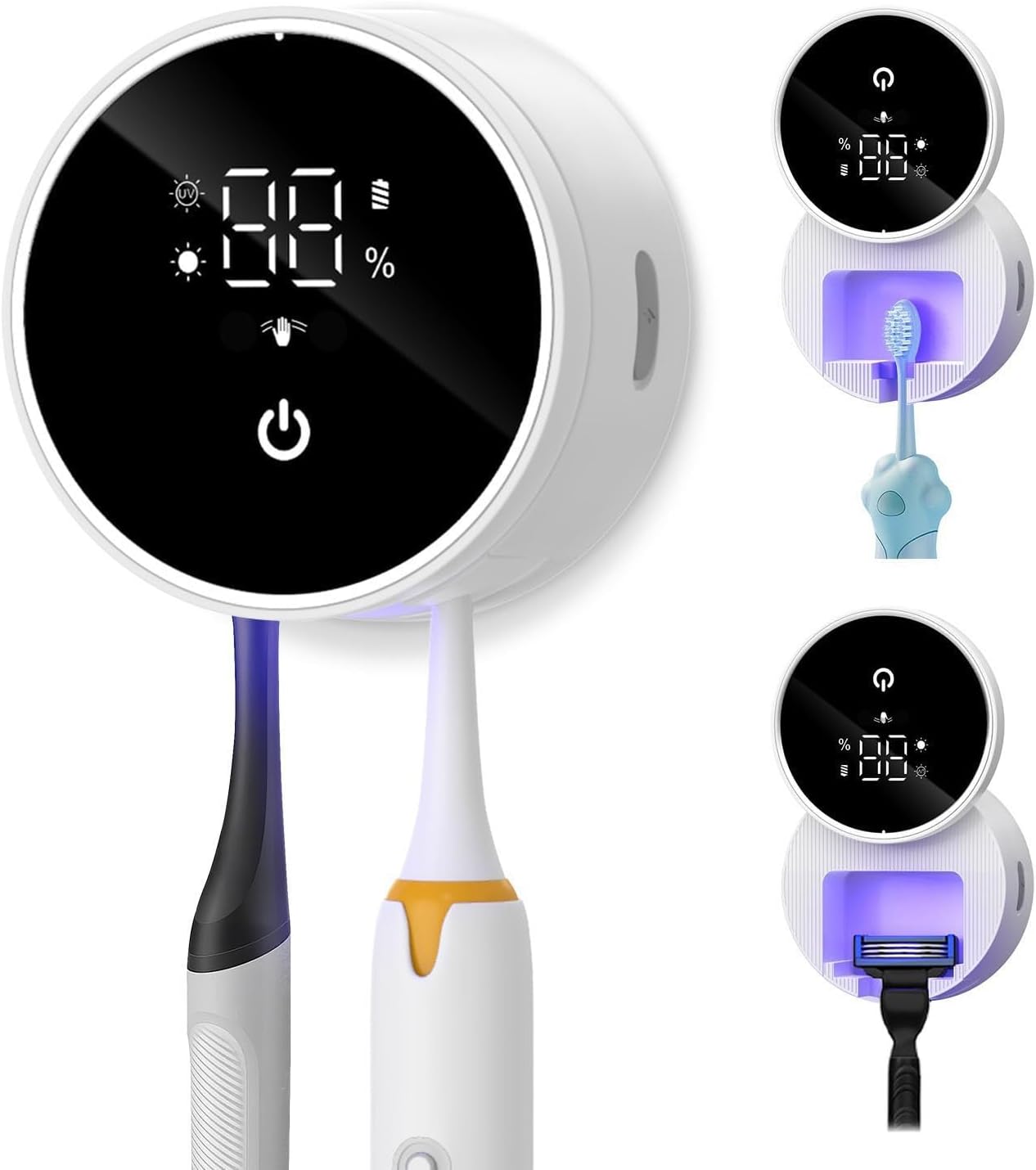 Uchwyt na 2 szczoteczki do zębów z dezynfekcją UV, z funkcją suszenia, timerem, ekranem LED