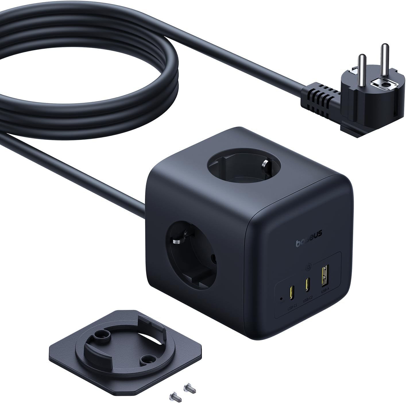 Listwa zasilająca Baseus, GaN6, 2x USB-C, 67W, PD, 3x AC, 1x USB-A + zaczep pod biurko