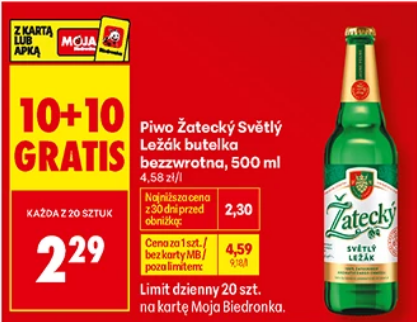 Piwo Żatecki Svetly Leżak, butelka bezzwrotna, 500 ML (10+10 GRATiS)