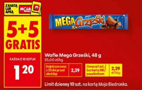 Wafle Mega Grześki, 48g (5+5 GRATiS)