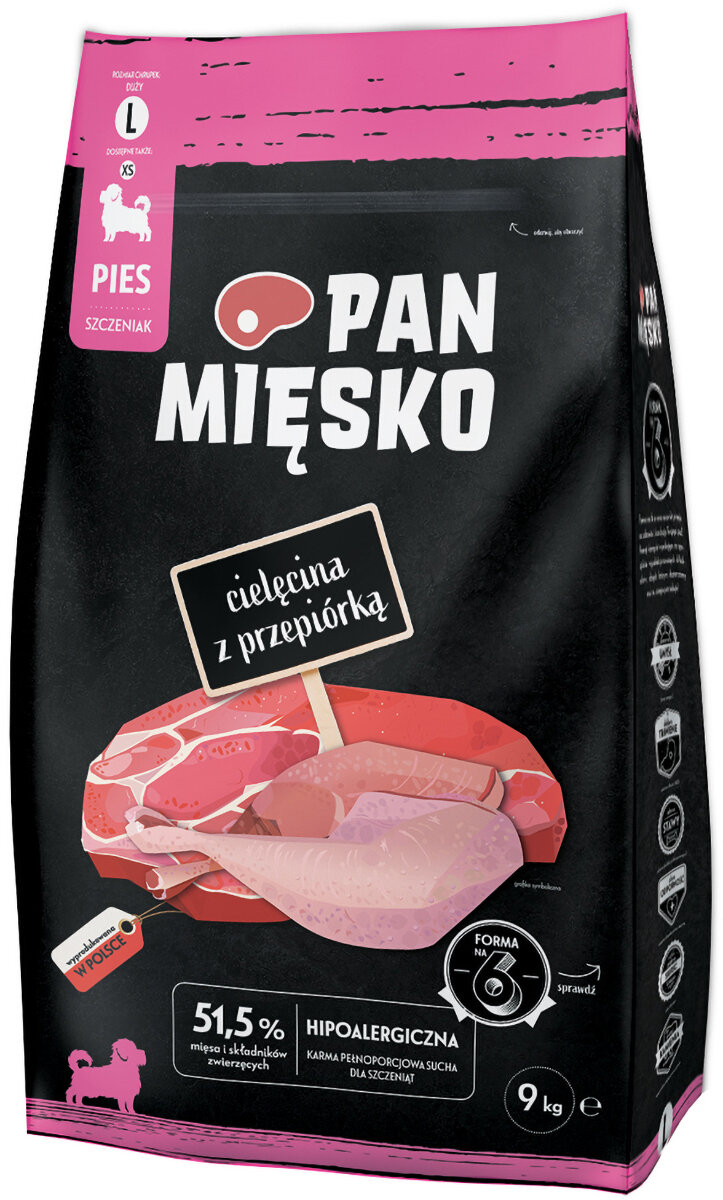 Karma dla psa PAN MIĘSKO Cielęcina z Przepiórką L, 9 kg