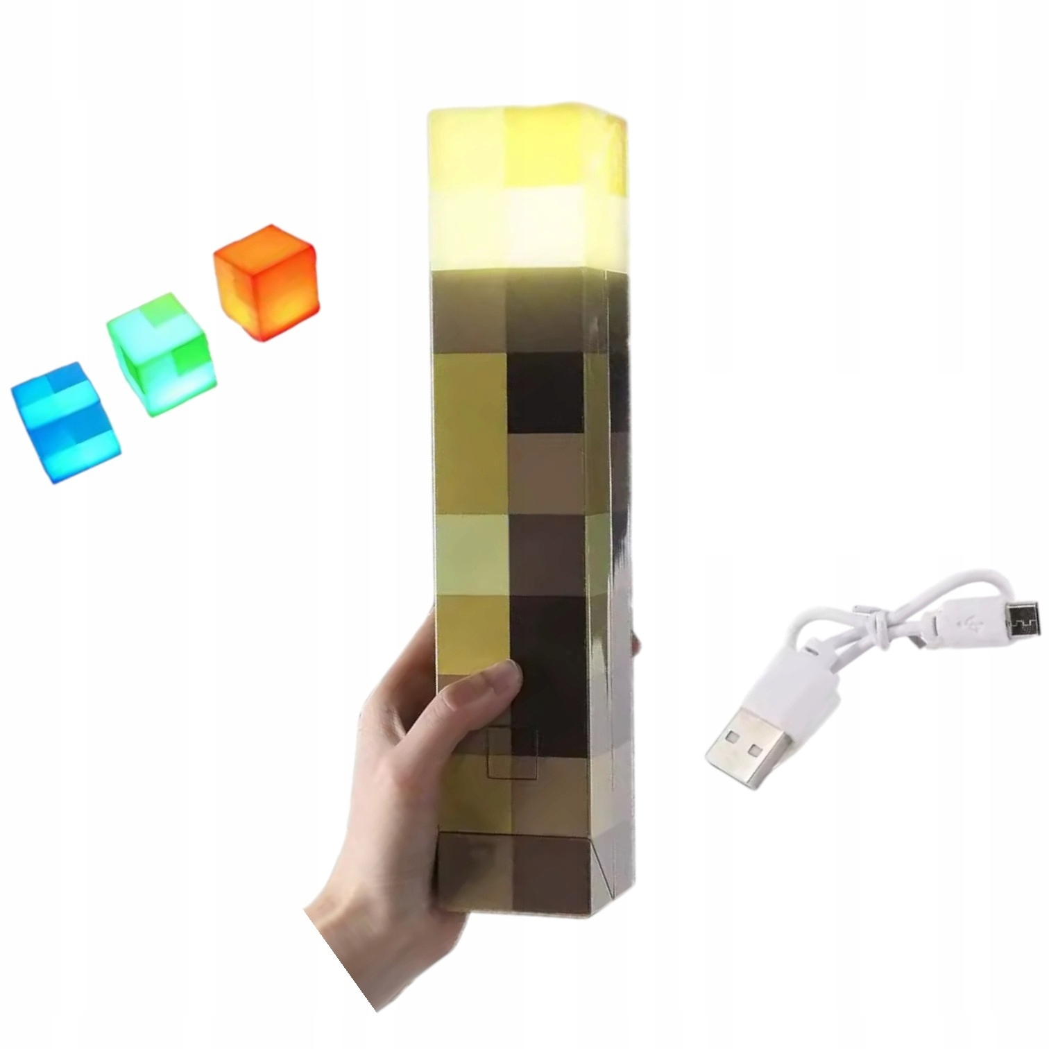Lampka Nocna Pochodnia Minecraft Torch RGB Prezent Wisząca Stojąca z USB