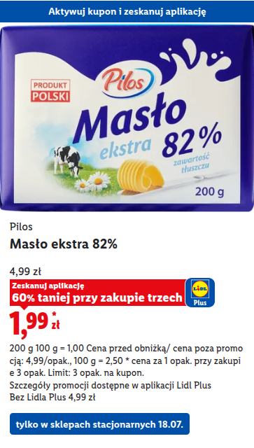Promocja na masło Ekstra Pilos przy zakupie 3 szt.