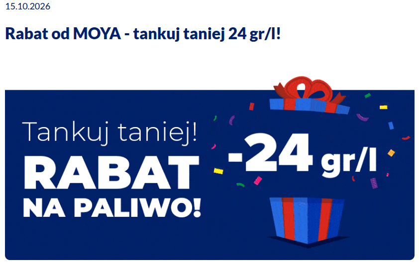 Rabat na paliwo MOYA w piątek sobotę i niedzielę