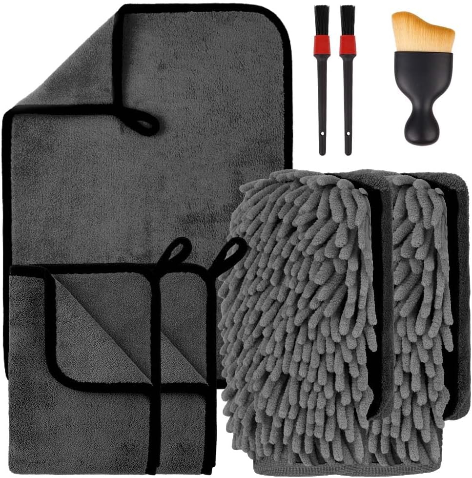 Zestaw do czyszczenia samochodu flintronic (3 ściereczki do czyszczenia z mikrofibry, 2 rękawice szenilowe, 2 szczotki wykończeniowe i 1 szczotkę kosmetyczną)