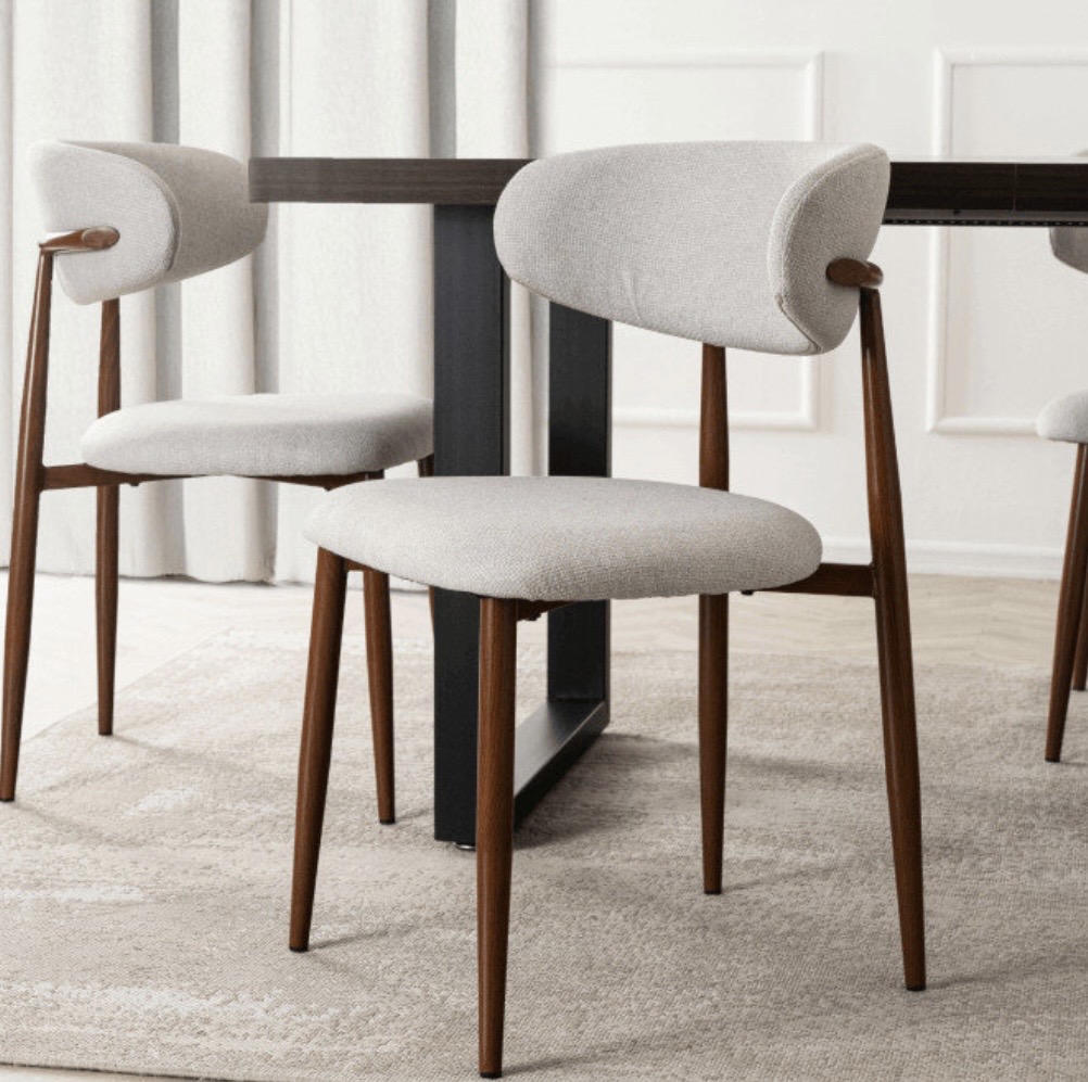 Krzesło Kuchenne Tapicerowane Do Jadalni Salonu Szare Orzechowe FLAVIO