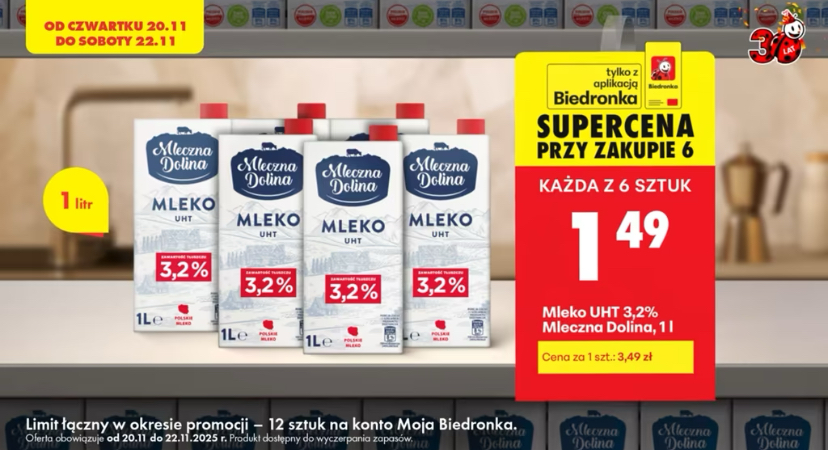 Mleko UHT Mleczna Dolina 3,2%, przy zakupie 6 sztuk