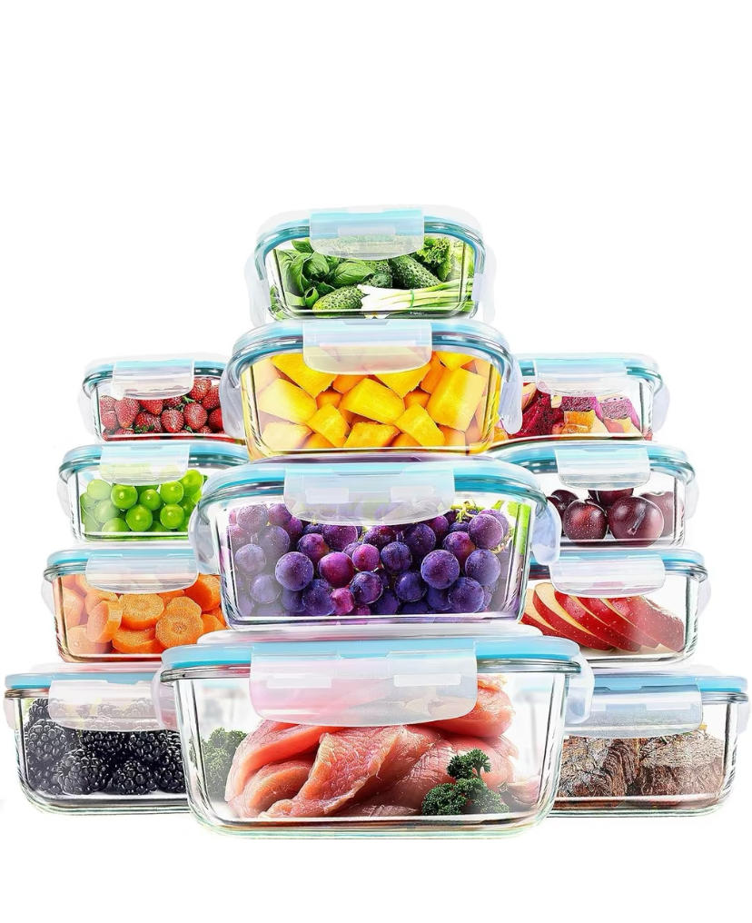 KICHLY Szklane pojemniki do przechowywania żywności 24sztuki (12 pojemników i 12 pokrywek)
