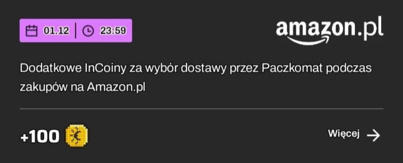 +100 inCoinów za zamówienie z przesyłką inPost Paczkomat na Amazon.pl
